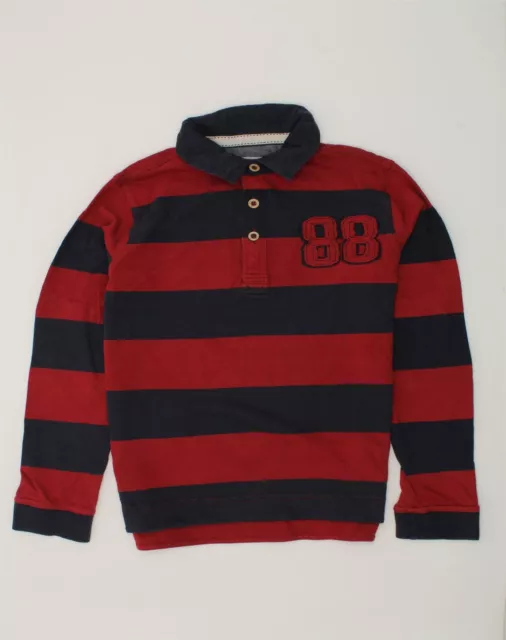 FAT FACE Boys Long Sleeve Rugby Polo Shirt 12-13 Years Red Striped Cotton AN28