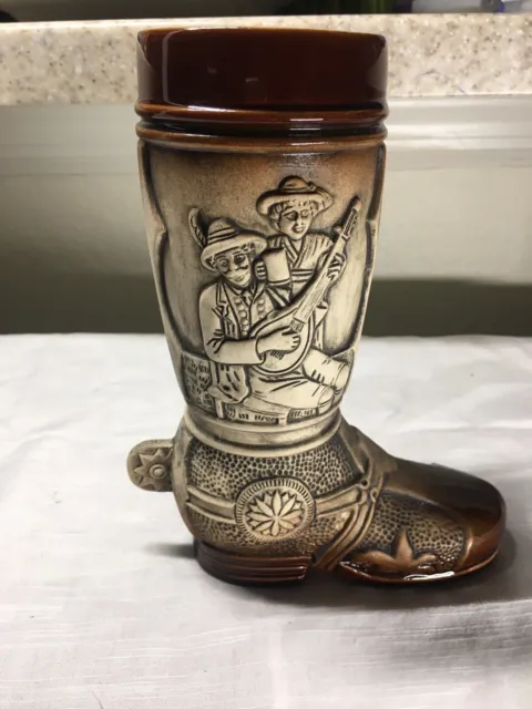 Disney German Ceramic Beer Stein Boot. Handmade and Painted. 3D Spur on Heel. 8"