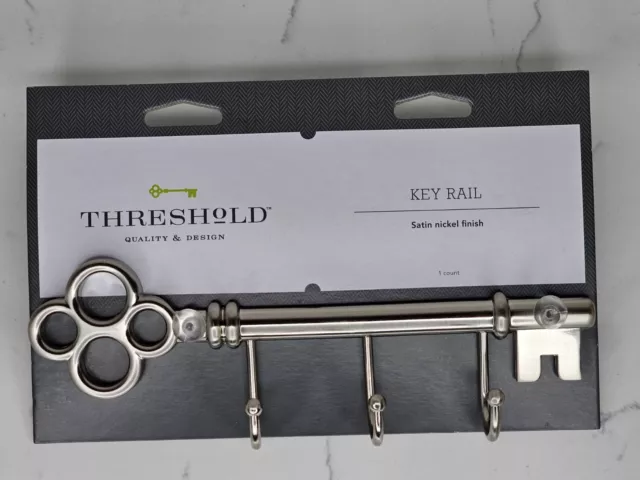 Threshold Key Rail 3 Hook Rack Satin Nickel Finish  Key Shape NEW  w/ Hardware