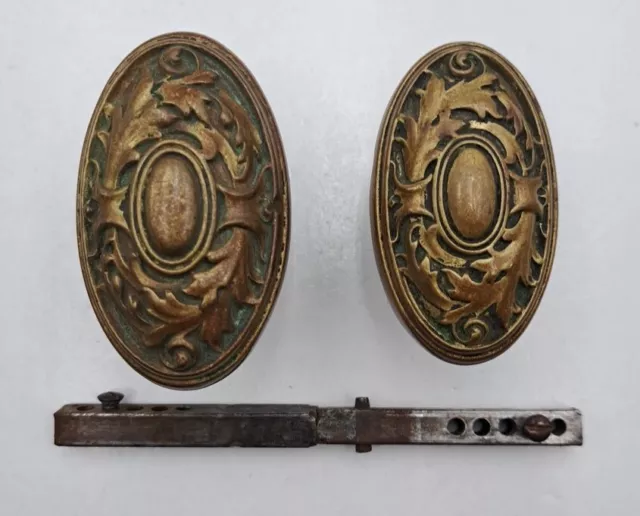 Pair Antique Victorian Brass / Bronze Ornate Front Door Knobs Door Hardware