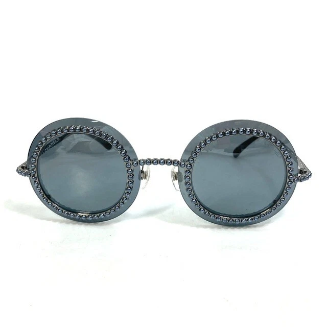 Chanel Round Shape L0844 Cc Coco Mark Sunglasses Metal Frame Black QoX07