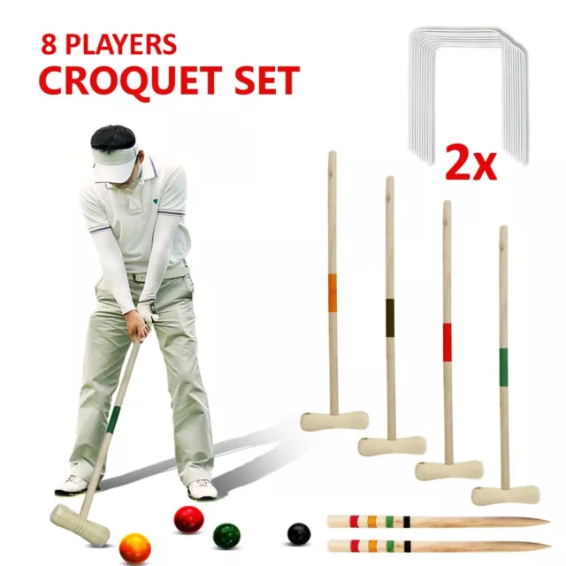 4/8 Player Traditional Garden Wooden Mallet Balls Croquet Set Outdoor Toy Game