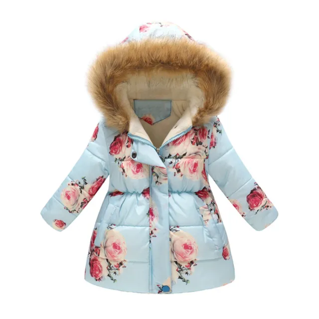 Girls Overcoat Slim Thickened Cartoon Animal Print Pockets Girls Coat All-match