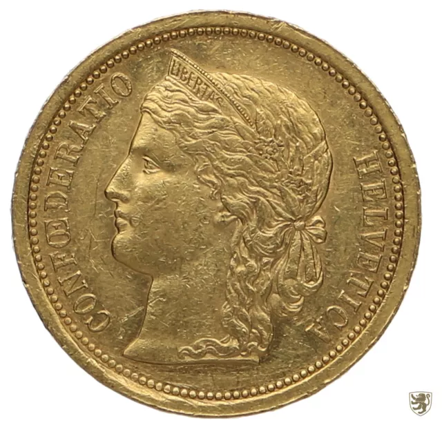 SCHWEIZ, 20 Franken, 1886 B, Helvetia, KM# 31, GOLD, sehr schön