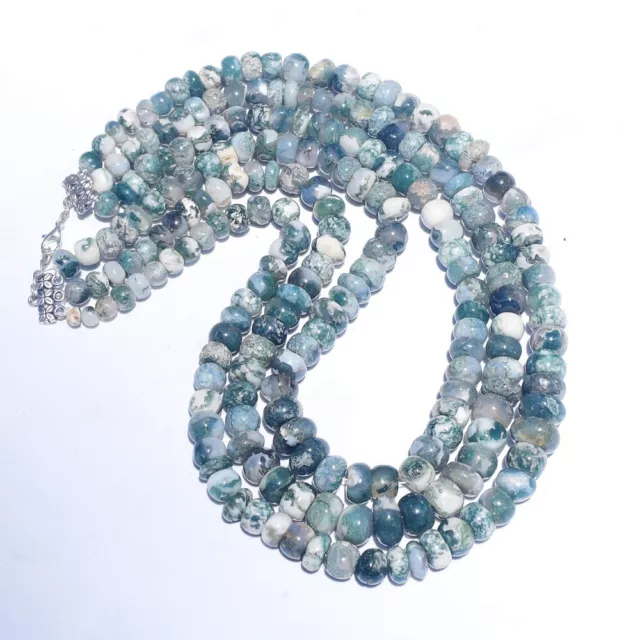 Authentic 1120.00 Cts 3 Strand Tree Agate Round Shape Beaded Necklace SK 10 E515