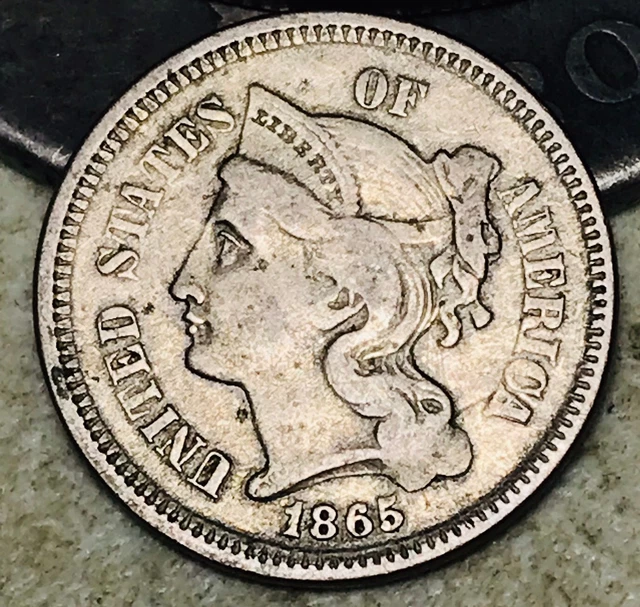 1865 Three Cent Nickel Piece 3C Circulated Civil War Date US Type Coin CC17797