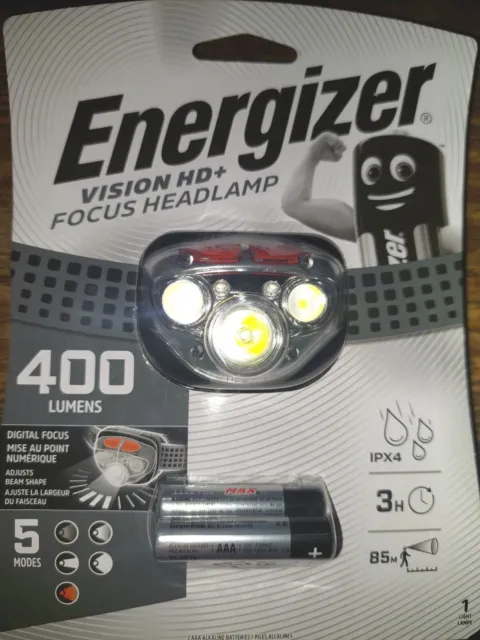 Energizer Vision HD+ Focus 400 Lumen Headlight 5 Modes Torch + 3 x AAA Batteries