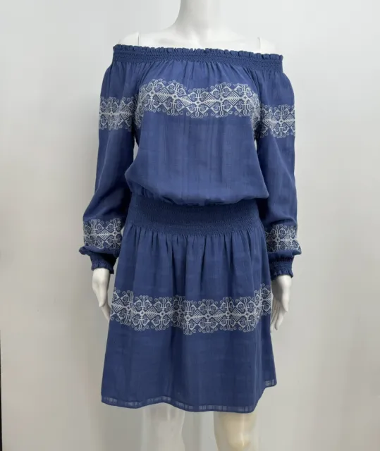 Tory Burch Lotetta Dress Women’s Size M Blue Embroidered Lined