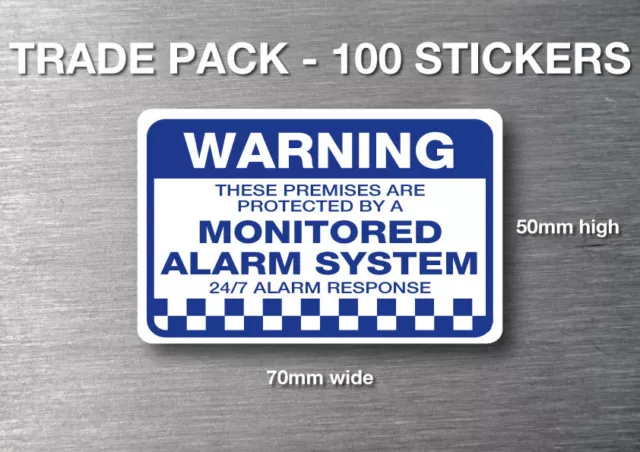 Monitored alarm Warning stickers 100 pack quality  water & fade proof vinyl