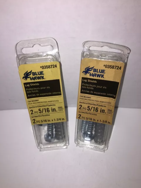 NEW Blue Hawk Masonry Lag Shields 5/16" x 1 3/4" Lot of 2 Pc Total 4 Short