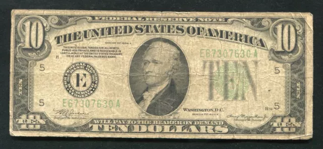 1934-A $10 Ten Dollars Frn Federal Reserve Note Richmond, Va 