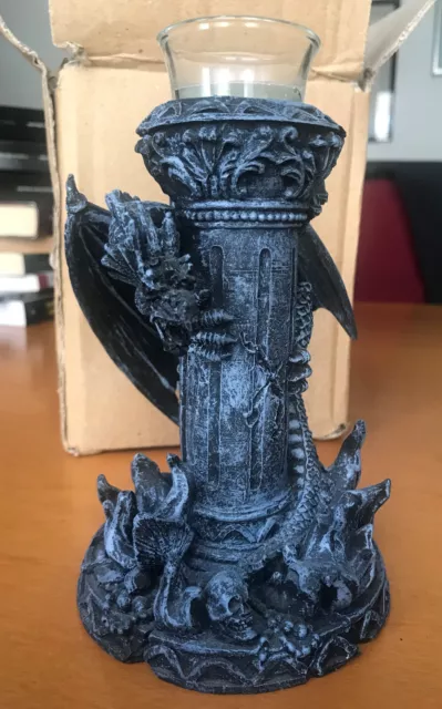 DRAGO NERO Porta candela - Resina - Fantasy - 16 x 12 cm (Dragon Candle Holder)