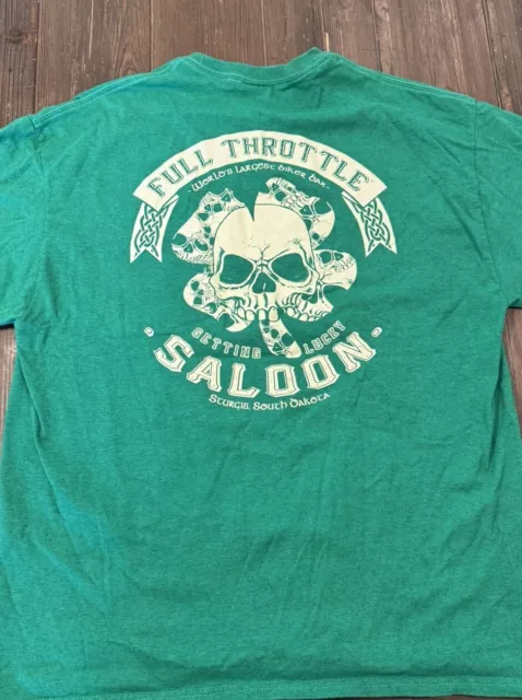 Full Throttle Saloon Sturgis South Dakota Skull Green T-Shirt XL Biker Bar