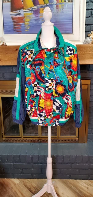 Vintage 80s Womens River Edge Sport Jacket Windbreaker Size Medium Colorful