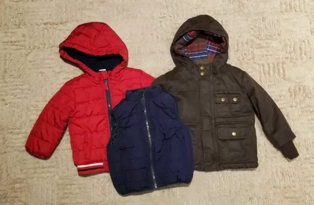 Lot Of 3 Baby Boy 2 Jackets Red Brown and Vest Blue Size 12 Months Fall Winter