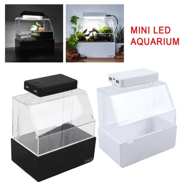 Fish Tank LED Lamp Decor Aquarium Water Filtration Air Pump Desktop Black/White