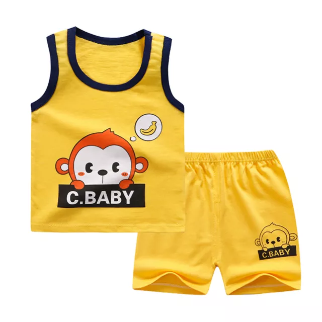 Baby Summer Clothes Toddler Kids Cartoon Tops Vest Tank Shorts Set Infant Outfit
