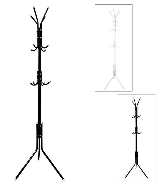HERSIG Appendiabiti Da Terra Con 12 Ganci - Portabiti A Striscia In Metallo Bianco - Attaccapanni Per Ingresso E Ufficio - 170 Cm Di Altezza