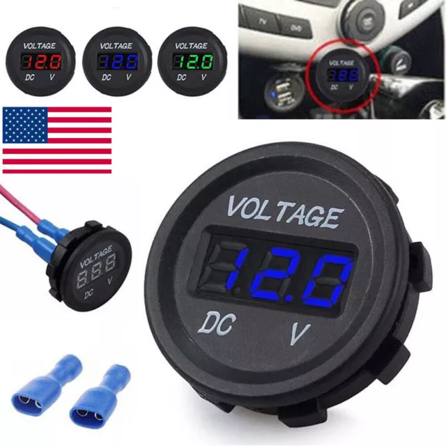 12V 24V LED Digital Voltmeter Car Marine Motorcycle Voltage Meter Battery Gauge