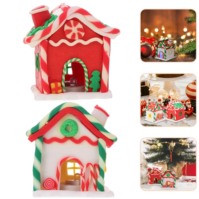 2 piezas Navidad polímero Clay House Navidad Adorno de casa