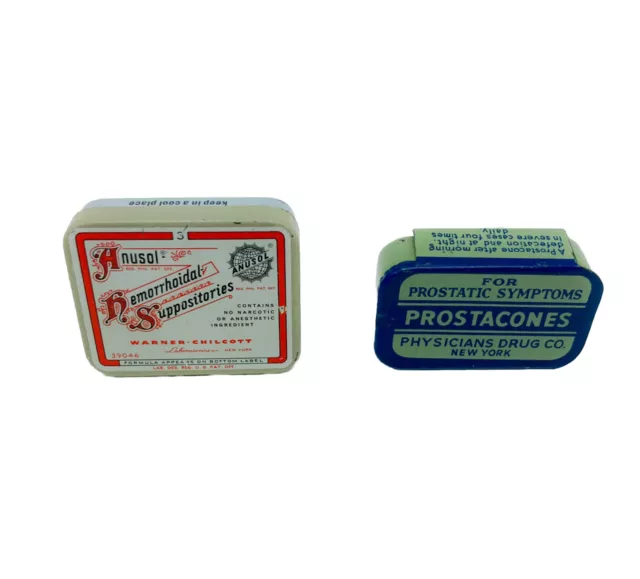 Vintage ANUSOL Hemorrhoidal Suppositories  & PROSTACONES Tins