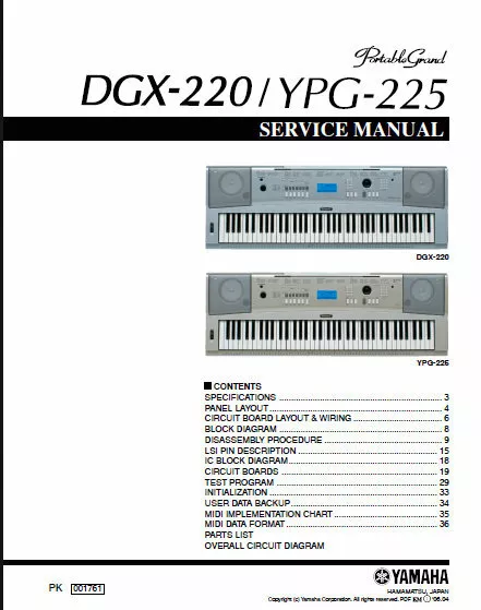 Yamaha Dgx-220 Ypg-225 Service Manual Book In English Inc Schems Portable Grand