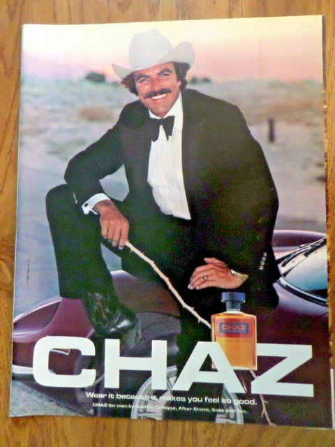 1980 CHAZ Cologne for men by Revlon Ad   Movie Hollywood Star Tom Selleck