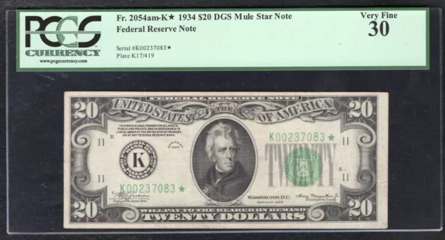 Fr.2054-K* 1934 $20 *Star* Frn Federal Reserve Note Dallas, Tx Pcgs Very Fine-30