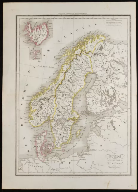 1850 - Suède, Norvège, Danemark, Islande - Carte géographique ancienne - Dufour