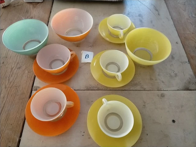 Lot De 5 Sous-tasses à Café Duralex Jaunes Vintage - Occasion, Quelques Rayures, Style Rétro