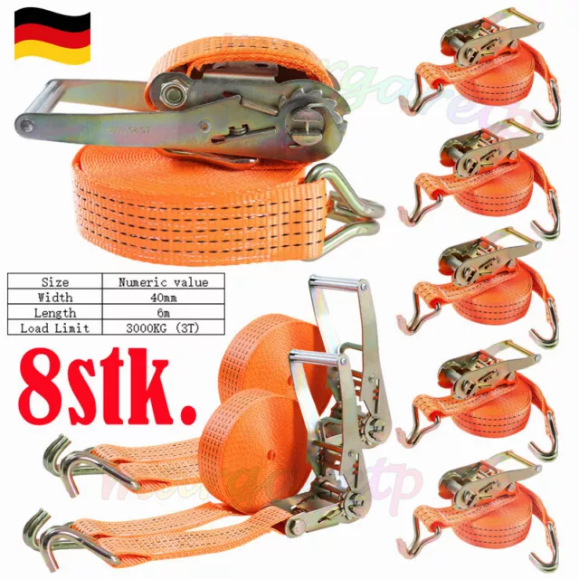 Spanngurte mit Ratsche und Haken 8 x 3000kg 6m 3t Zurrgurte GS zweiteilig