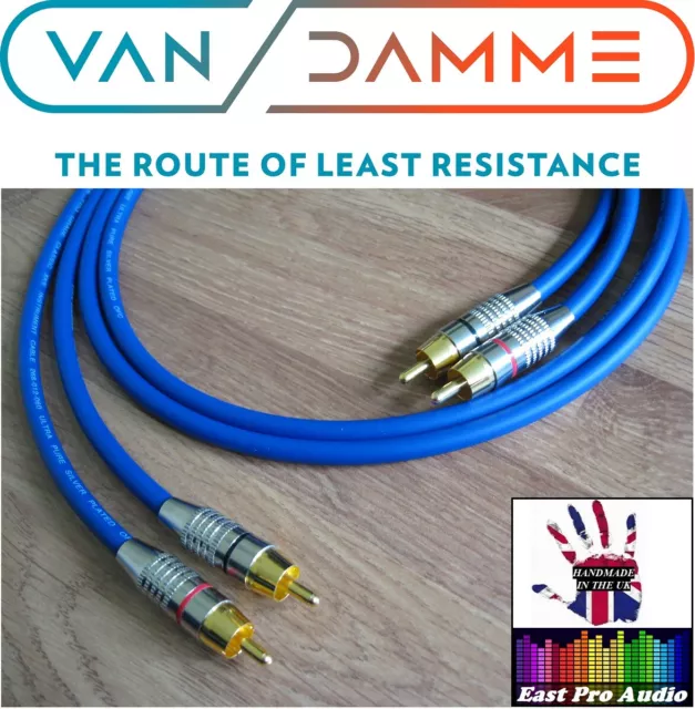 1m Pair - Van Damme RCA Phono Cables - Pro Grade Silver Plated Pure OFC Blue
