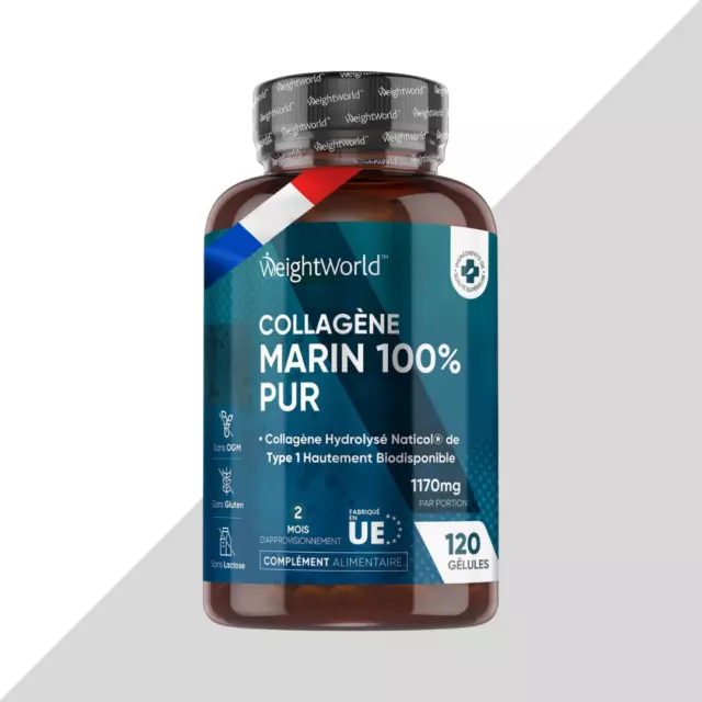 Collagene Marin Hydrolysé Type 1-1170 mg - 120 Gélules - Peptides, Protéines