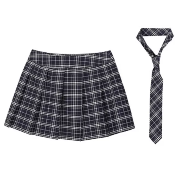 US Women School Uniform Cosplay Costume Set Plaid Pleated Mini Skirt with Tie JK