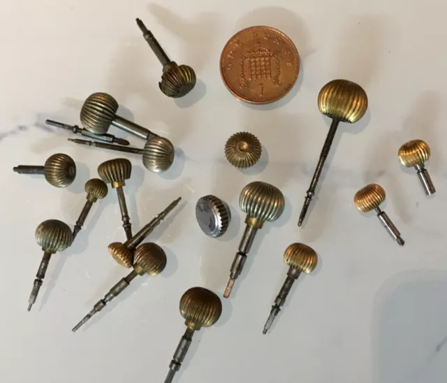 Antique Pocket Watch Crowns and Stems Watchmakers Parts Lot, some large Sizes