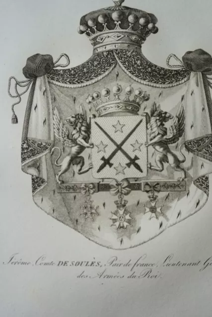 Gravure Blason Heraldique Comte De Soules Lectoure Armoiries Restauration 1815 2