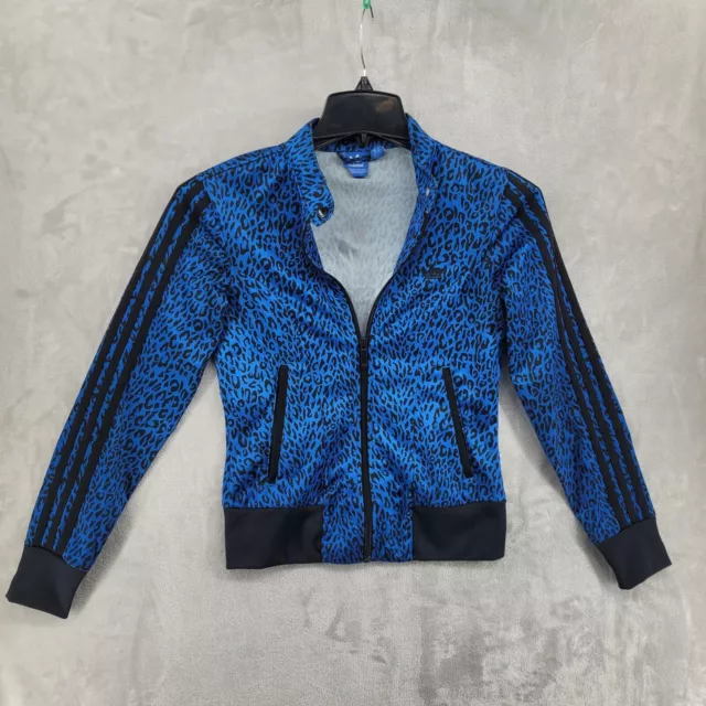 Adidas Size S Supergirl Blue Leopard Print Full Zip Track Jacket Trefoil