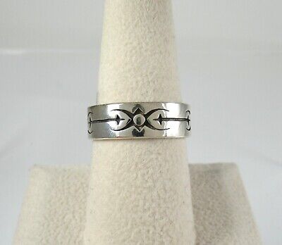 Solid .925 Sterling Silver Tribal Band Ring 6.5 mm size 8 Antiqued