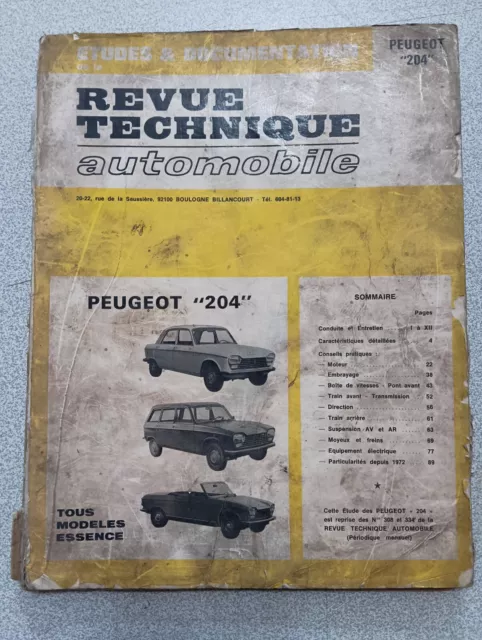 Rta Revue Technique Automobile Etai Peugeot 204 Tous Modèles Essence N°308 N°334
