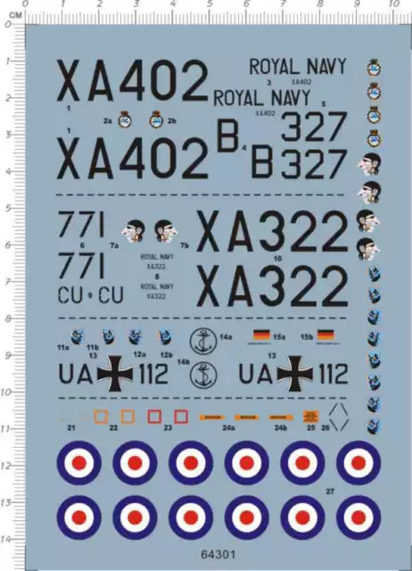 1/72 Scale royal navy xa402 xa322 ua112 German Aircraft Model Water Slide Decal