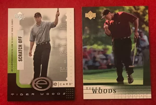 TIGER WOODS 2-Card Rookie Lot Upper Deck #E-TW Scratch Off & #1 Near Mint