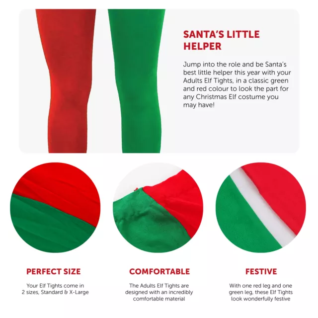 Adult Elf Tights Red Green Christmas Santa Little Helper Worker Xmas Mens Ladies 2