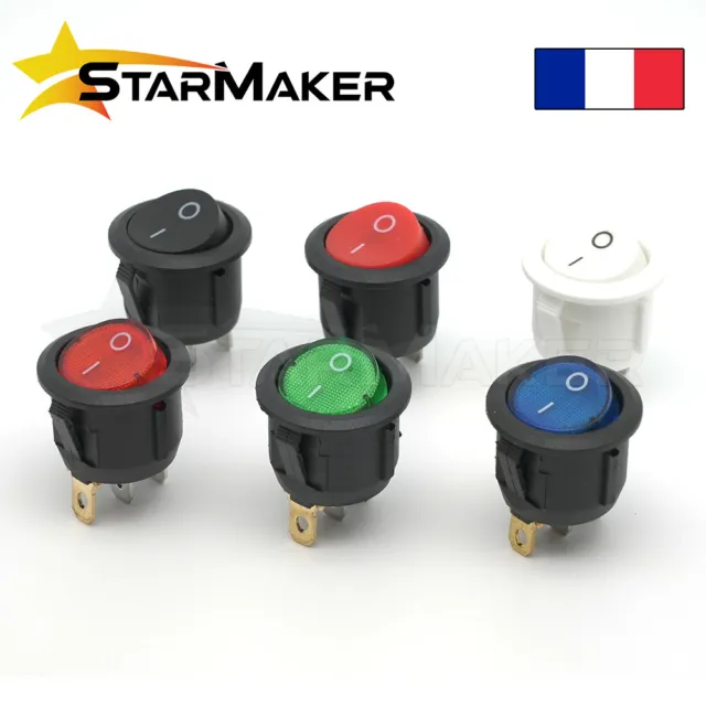 KCD1 Interrupteur à bascule rond 23 mm - 230V 12V 6A - 3 pins ON-OFF voyant LED 2