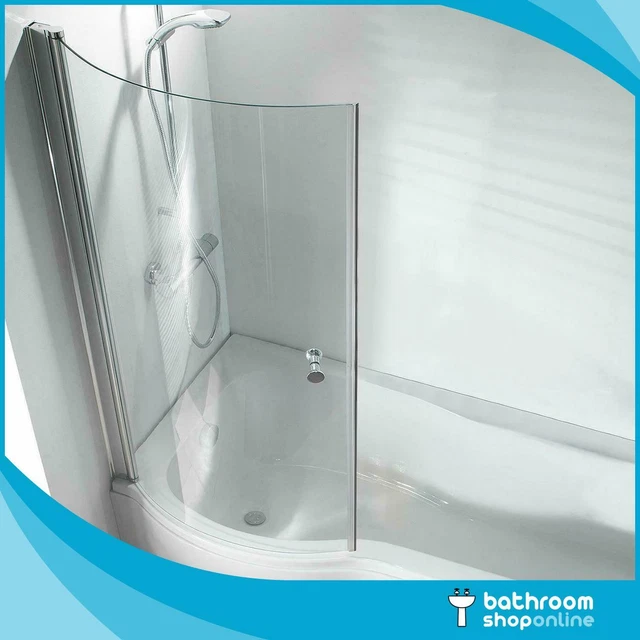 P SHAPE SHOWER Bath Screen Curved Glass Bath Screen Hinged Chrome Knob £119.95 - PicClick UK
