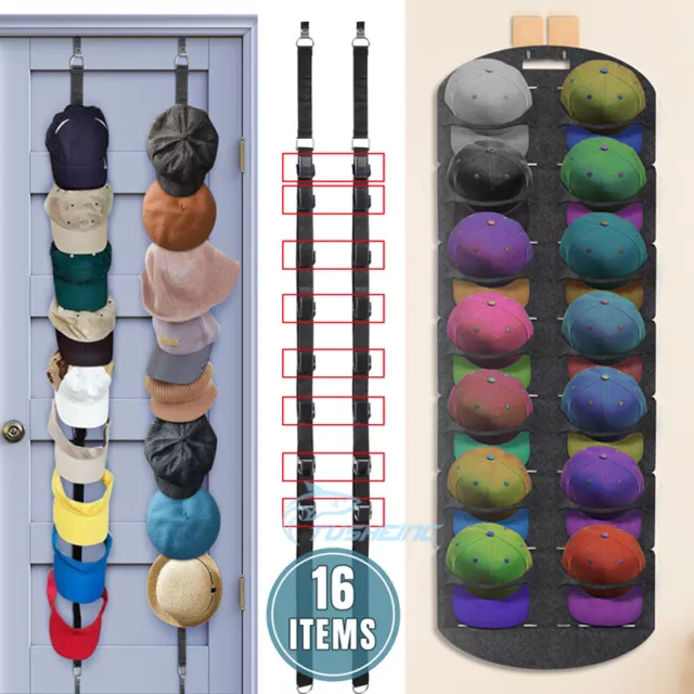 Baseball Cap Hat Rack Wall Door Hanger Holder Storage Organize 16 Hooks