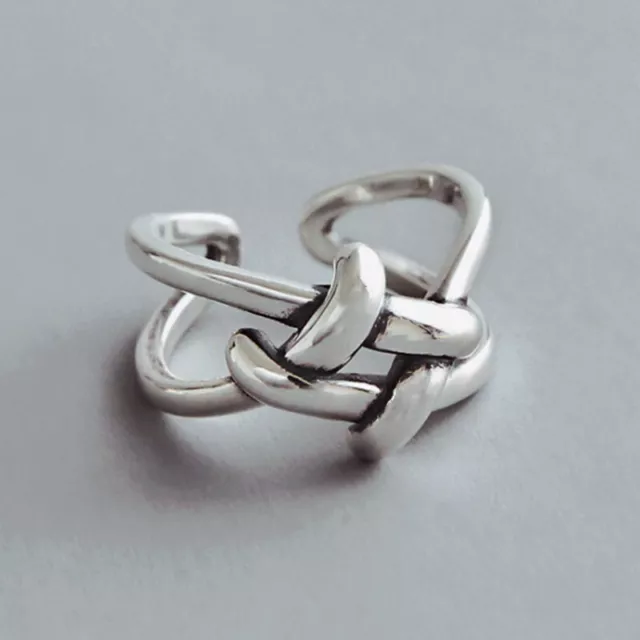 925 Sterling Silver Knot Cross Adjustable Ring Womens Girls Gift Accessories