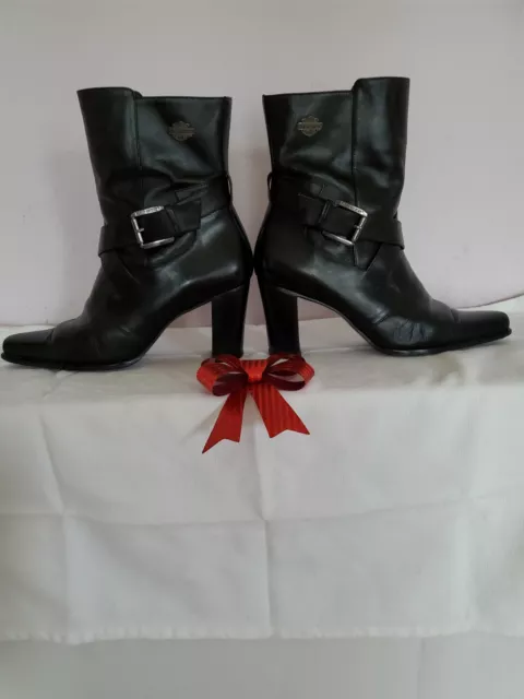 🎯Harley Davidson🎯 *CRYSTAL* Black Leather Casual Biker Boots - Wm. Size 9.5 🌹 2