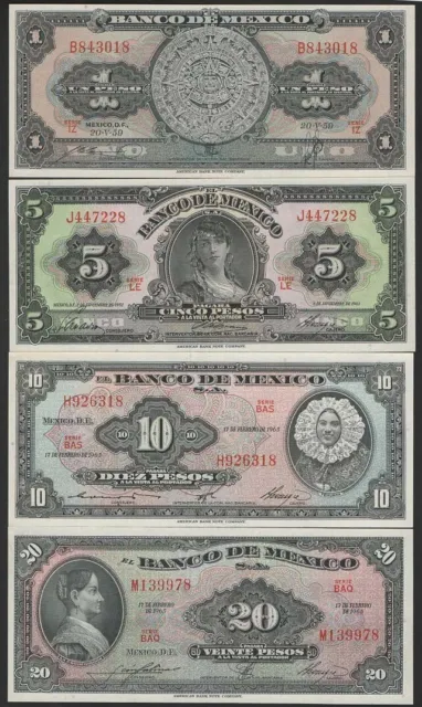 Mexico - Old 1/5/10/20 Peso Notes - 1959 to 1965 - Uncirculated