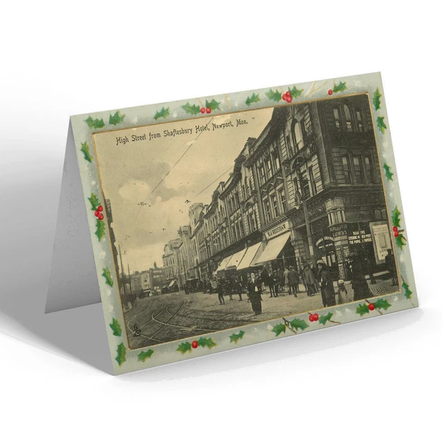 CARTOLINA DI NATALE Galles vintage - High Street da Shaftesbury Hotel, Newport, Mon
