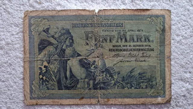 Geldschein 5 Mark Reichskassenschein 1904